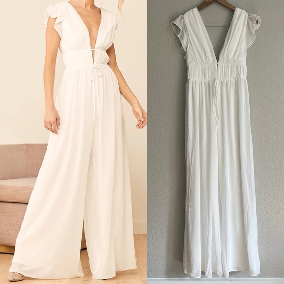 Our Love Song White Ruffled Wide-Leg Jumpsuit - Picture 1 of 9
